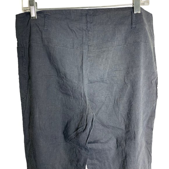 Theory Linen Blend Mid Rise Flare Pants 12 Black Front Pockets Zip Belt Loops - Picture 4 of 5